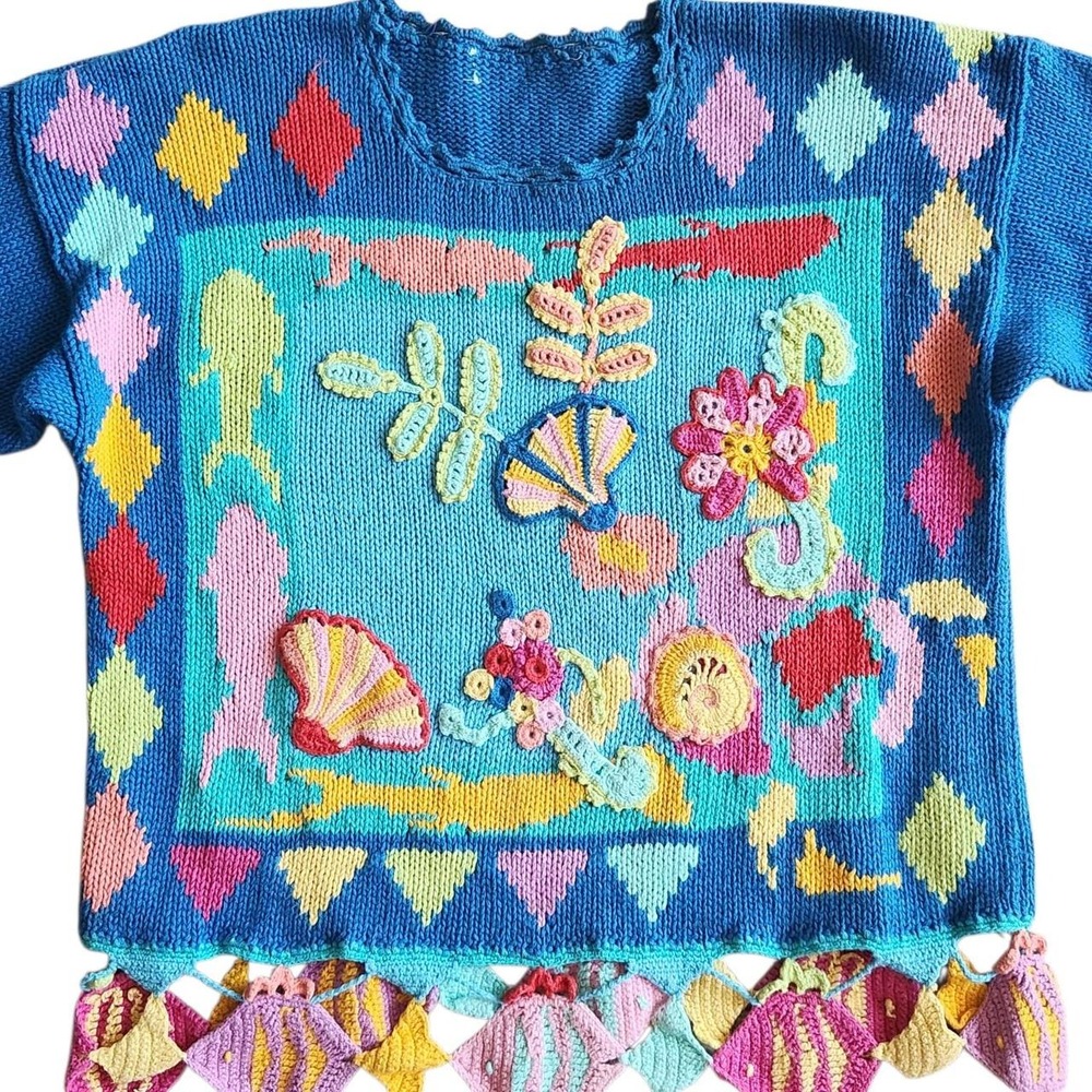 VTG 3D MERMAIDCORE WEARABLE ART KNIT CULLINANE SWEATER ✨🐚